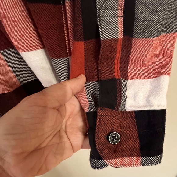 Hollister Men XL Burnt Orange White Black Plaid Thick Soft Flannel Button Shirt - Picture 8 of 14